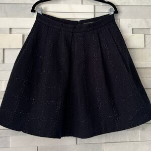 BANANA REPUBLIC Shimmer Tweed Pleated Mini Skirt Midnight Blue Preppy 8
